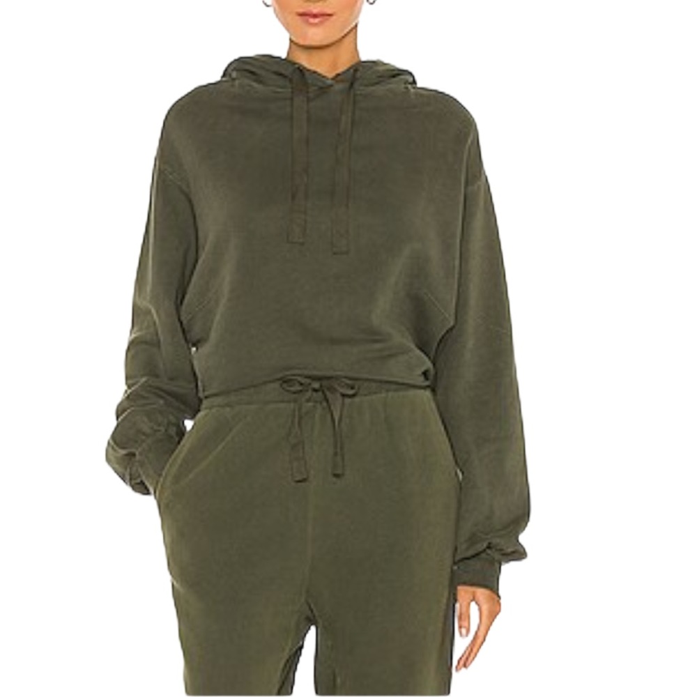 FRAME | Green Easy Cropped Hoodie Sweatshirt Size Medium